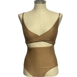 Aerie Tan Wrap Top High Waisted One Piece Swimsuit Small Long